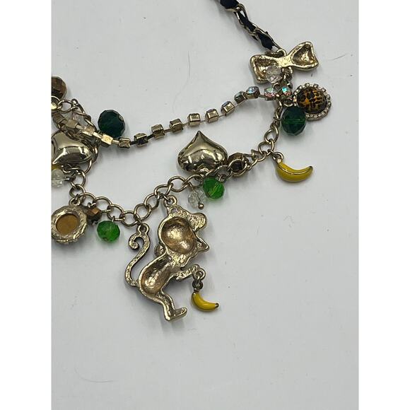 Betsey Johnson Two Strand Jungle Fever Enameled Monkey Crystal Charm Necklace - Picture 12 of 12